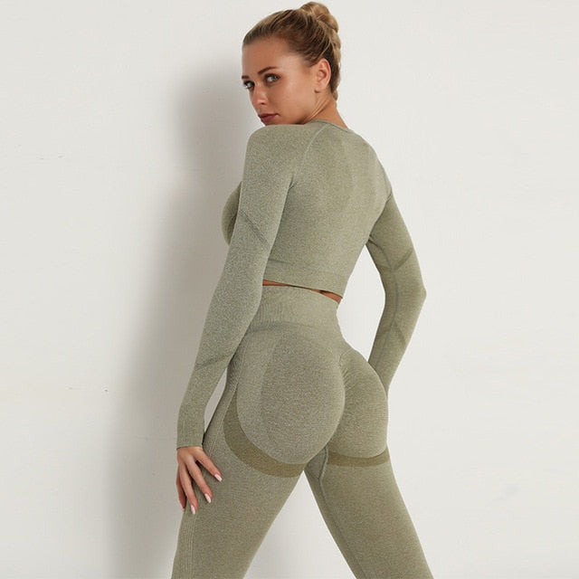 2pcs Yoga Set Women Long Sleeve Shirts - GilloServ