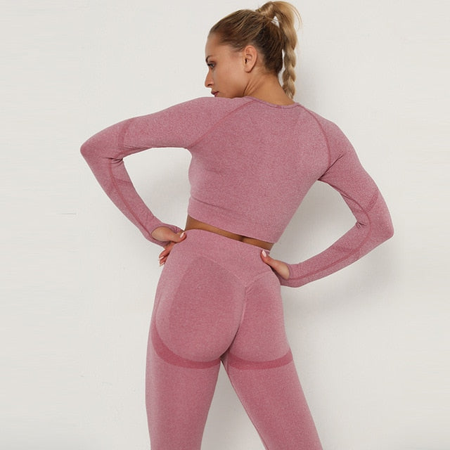 2pcs Yoga Set Women Long Sleeve Shirts - GilloServ