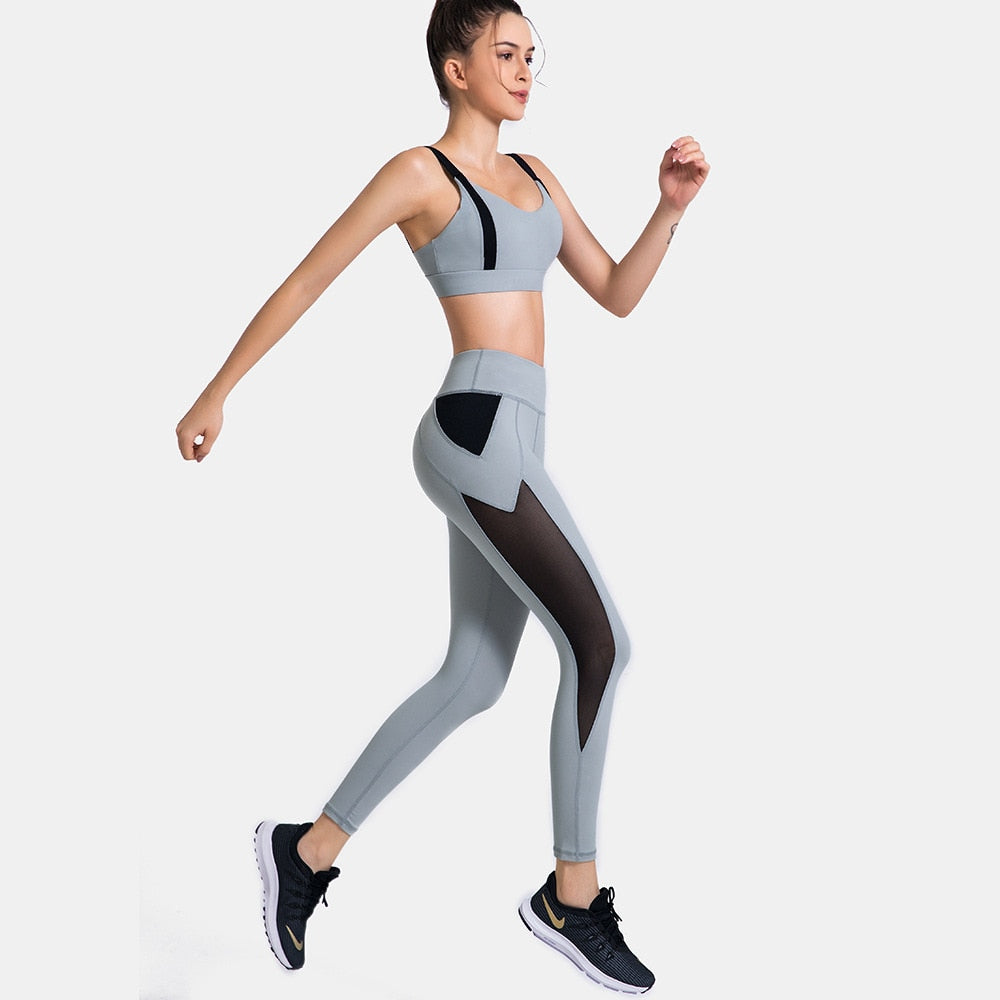 Patchwork Yoga Suit Gym Fitness Two Piece Set Bra Crop Top Leggings Tracksuit Fashion Running Sports Push Up Casual Set - GilloServ