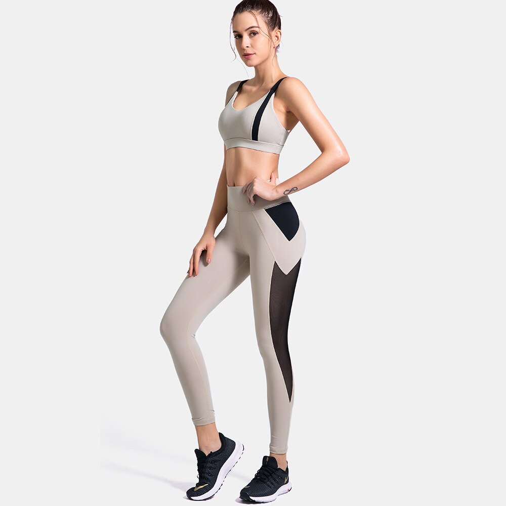 Patchwork Yoga Suit Gym Fitness Two Piece Set Bra Crop Top Leggings Tracksuit Fashion Running Sports Push Up Casual Set - GilloServ