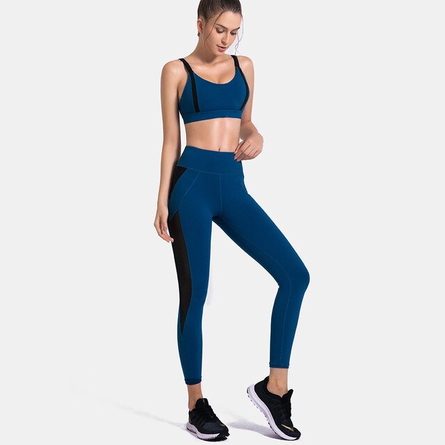 Patchwork Yoga Suit Gym Fitness Two Piece Set Bra Crop Top Leggings Tracksuit Fashion Running Sports Push Up Casual Set - GilloServ