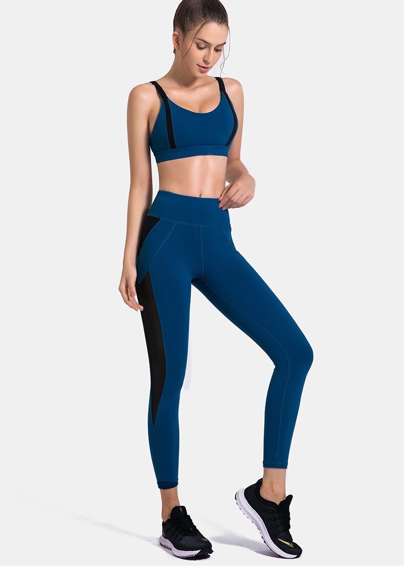 Patchwork Yoga Suit Gym Fitness Two Piece Set Bra Crop Top Leggings Tracksuit Fashion Running Sports Push Up Casual Set - GilloServ