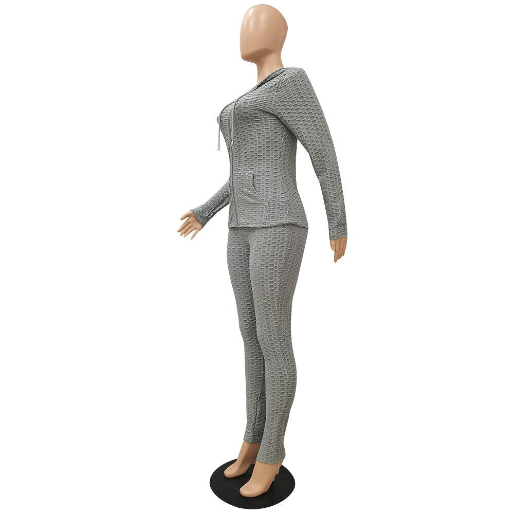 Sportswear Jacquard Hooded Set Gym Fitness Tracksuit