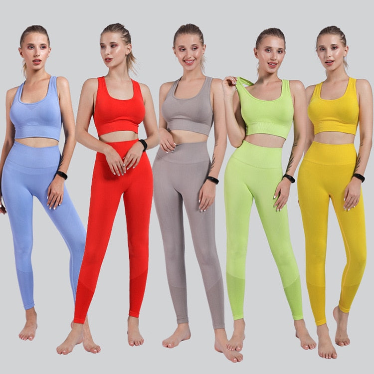 Seamless Sportswear Yoga Set Women Gym Tracksuit Tank Crop Top Hips Lifting Leggings Running Traning Workout Sports 2 Piece Set - GilloServ