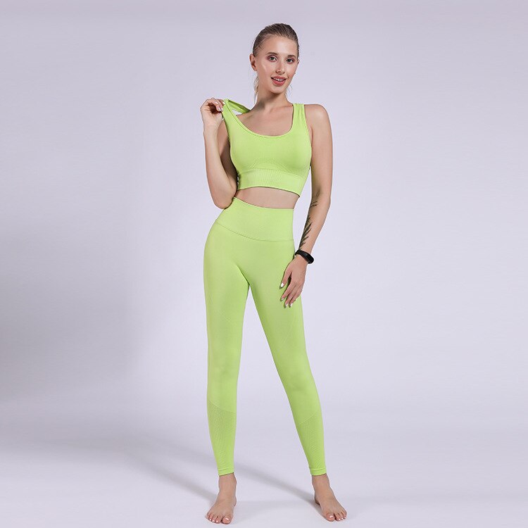 Seamless Sportswear Yoga Set Women Gym Tracksuit Tank Crop Top Hips Lifting Leggings Running Traning Workout Sports 2 Piece Set - GilloServ
