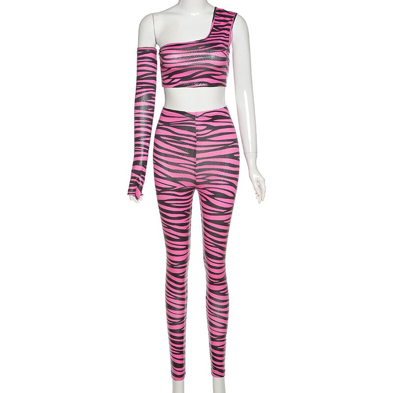 Print One Shoulder Sportswear Set For Women - GilloServ