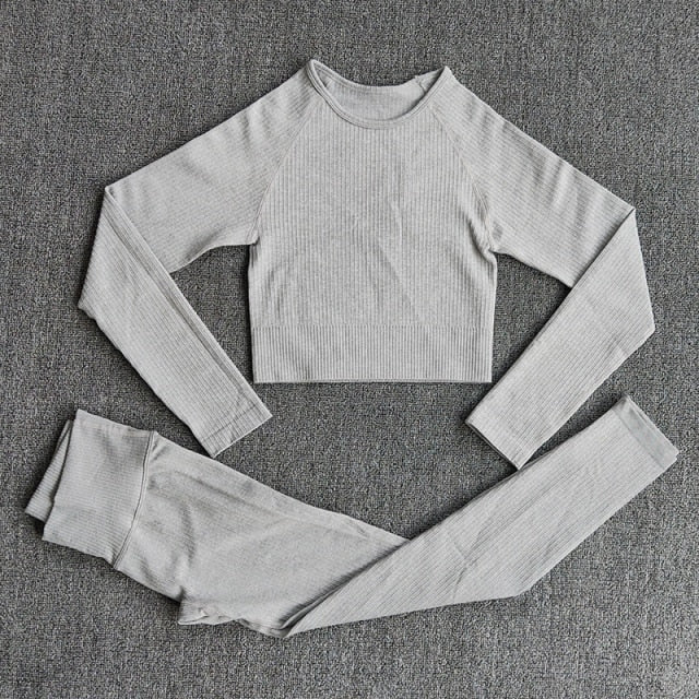 Sportswear Yoga Sets Ribbed Seamless Long Sleeve - GilloServ