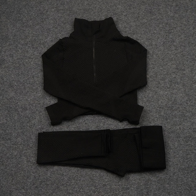 Women Yoga 2/3PCS Seamless Zipper Yoga Suit GYM Workout - GilloServ