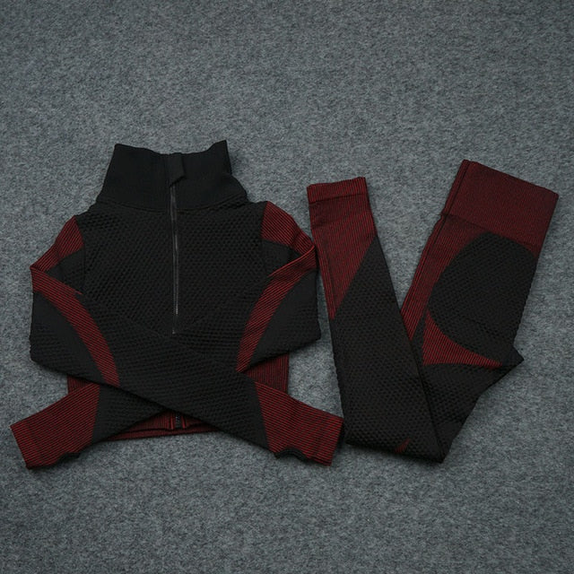 Women Yoga 2/3PCS Seamless Zipper Yoga Suit GYM Workout - GilloServ