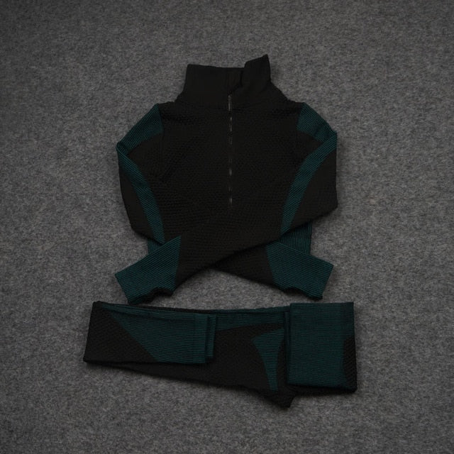 Women Yoga 2/3PCS Seamless Zipper Yoga Suit GYM Workout - GilloServ