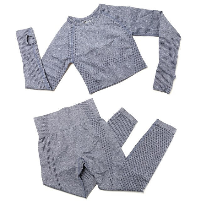 Yoga Set Women 2pcs Sport Suit Gym wear Workout Outfits Long Sleeve