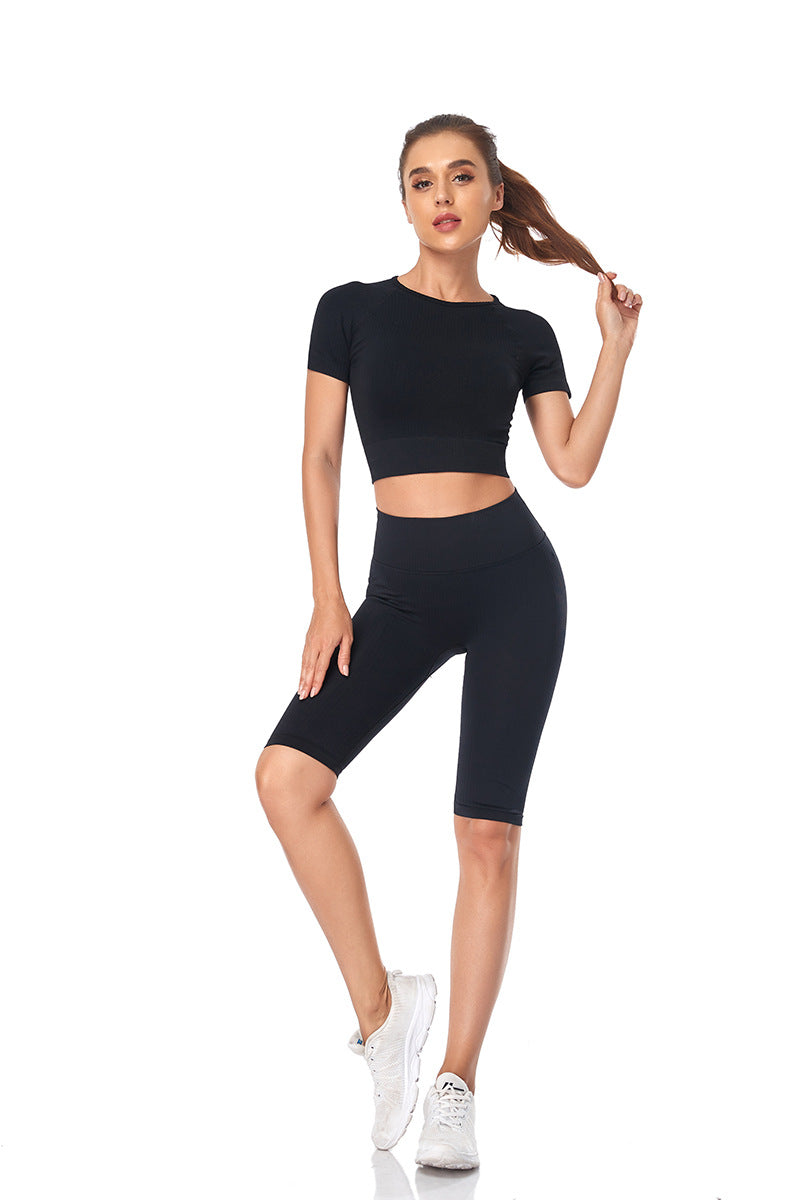 Seamless Yoga Set Women 2pcs Crop Top T-shirt High Waist Shorts Gym Clothes Sport Suit Workout Outfit Sport Wear - GilloServ