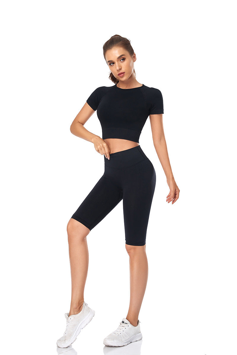 Seamless Yoga Set Women 2pcs Crop Top T-shirt High Waist Shorts Gym Clothes Sport Suit Workout Outfit Sport Wear - GilloServ