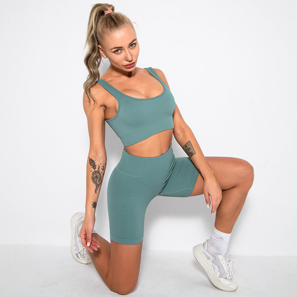 2PCS Women Yoga Set Gym Set Sexy Bra Seamless Sports Shorts