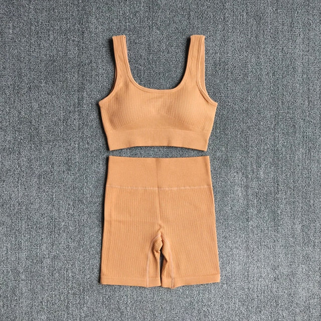 2PCS Women Yoga Set Gym Set Sexy Bra Seamless Sports Shorts