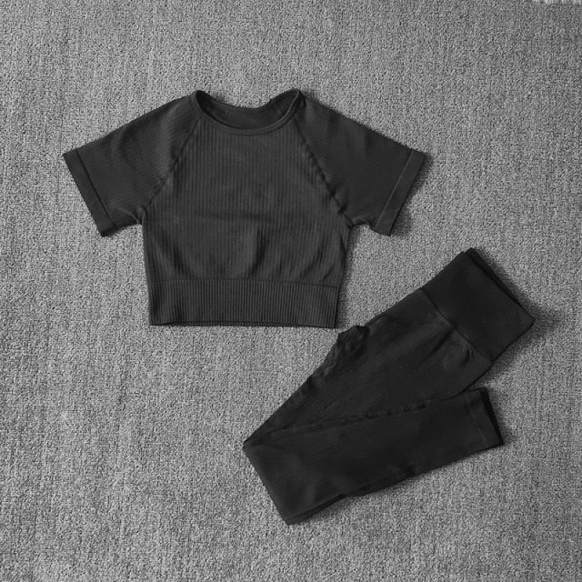 Seamless Yoga Suits Women Crop Top Short Sleeve Shirts - GilloServ