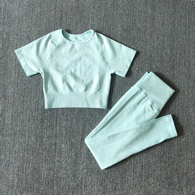 Seamless Yoga Suits Women Crop Top Short Sleeve Shirts - GilloServ