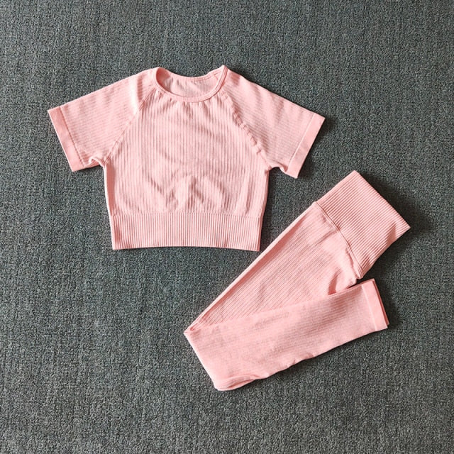 Seamless Yoga Suits Women Crop Top Short Sleeve Shirts - GilloServ