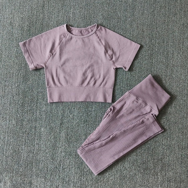 Seamless Yoga Suits Women Crop Top Short Sleeve Shirts - GilloServ