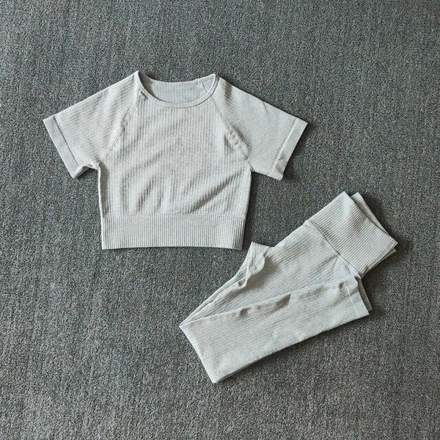 Seamless Yoga Suits Women Crop Top Short Sleeve Shirts - GilloServ