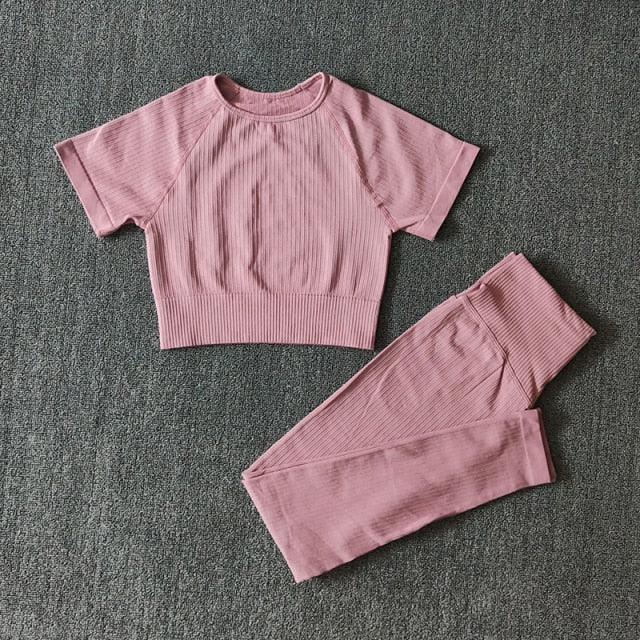 Seamless Yoga Suits Women Crop Top Short Sleeve Shirts - GilloServ