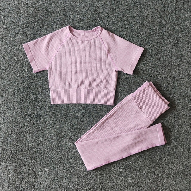 Seamless Yoga Suits Women Crop Top Short Sleeve Shirts - GilloServ