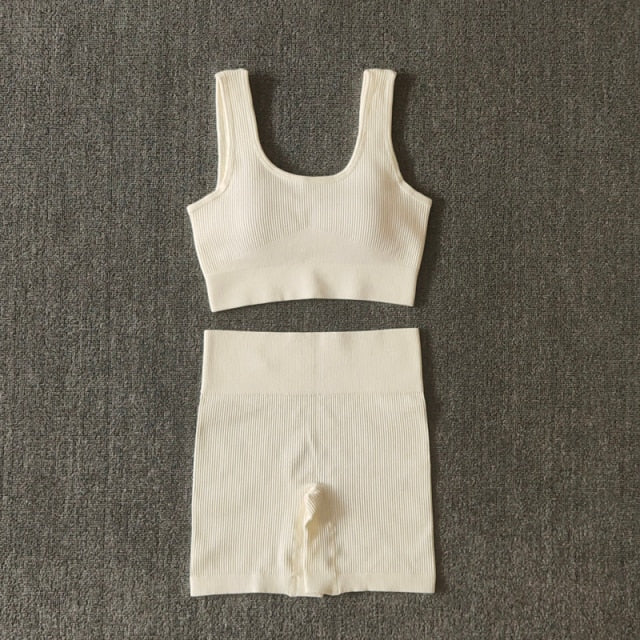 2PCS Women Yoga Set Gym Set Sexy Bra Seamless Sports Shorts