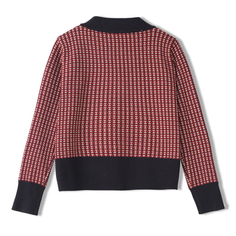 Red Plaid Cardigan Vintage Spring Women Short Sweater