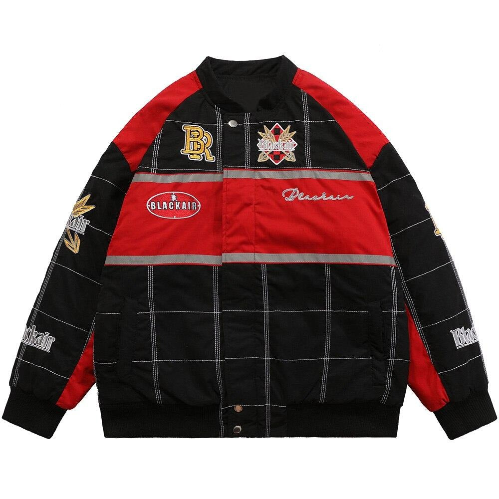 Thicken Baseball Jacket Men Plaid Embroidery Button Bomber Coat - GilloServ
