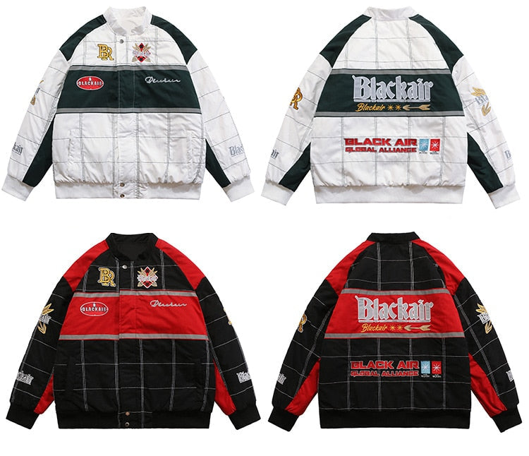 Thicken Baseball Jacket Men Plaid Embroidery Button Bomber Coat - GilloServ