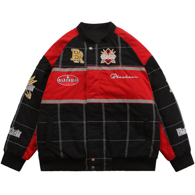 Thicken Baseball Jacket Men Plaid Embroidery Button Bomber Coat - GilloServ