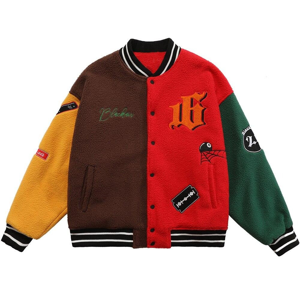 Winter Jacket Color Block Baseball Thick Patchwork Embroidery Streetwear