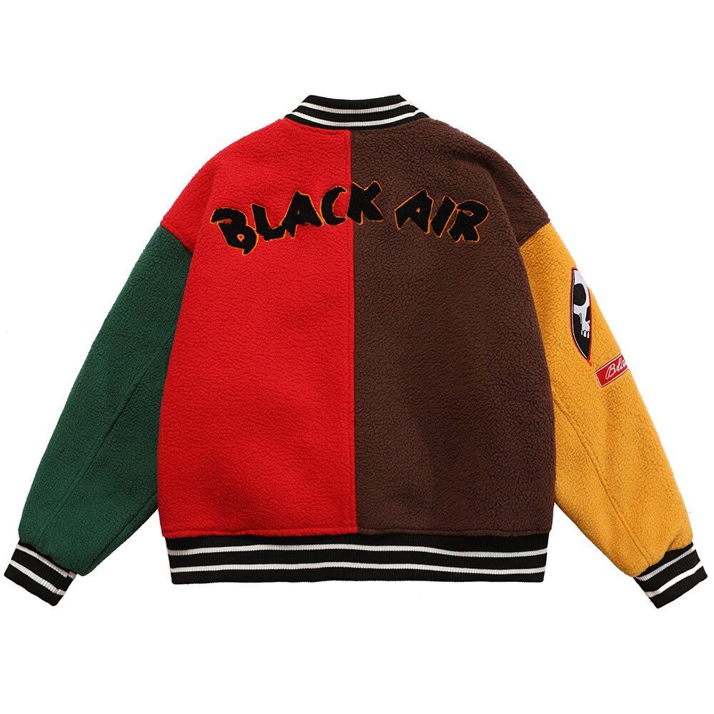 Winter Jacket Color Block Baseball Thick Patchwork Embroidery Streetwear