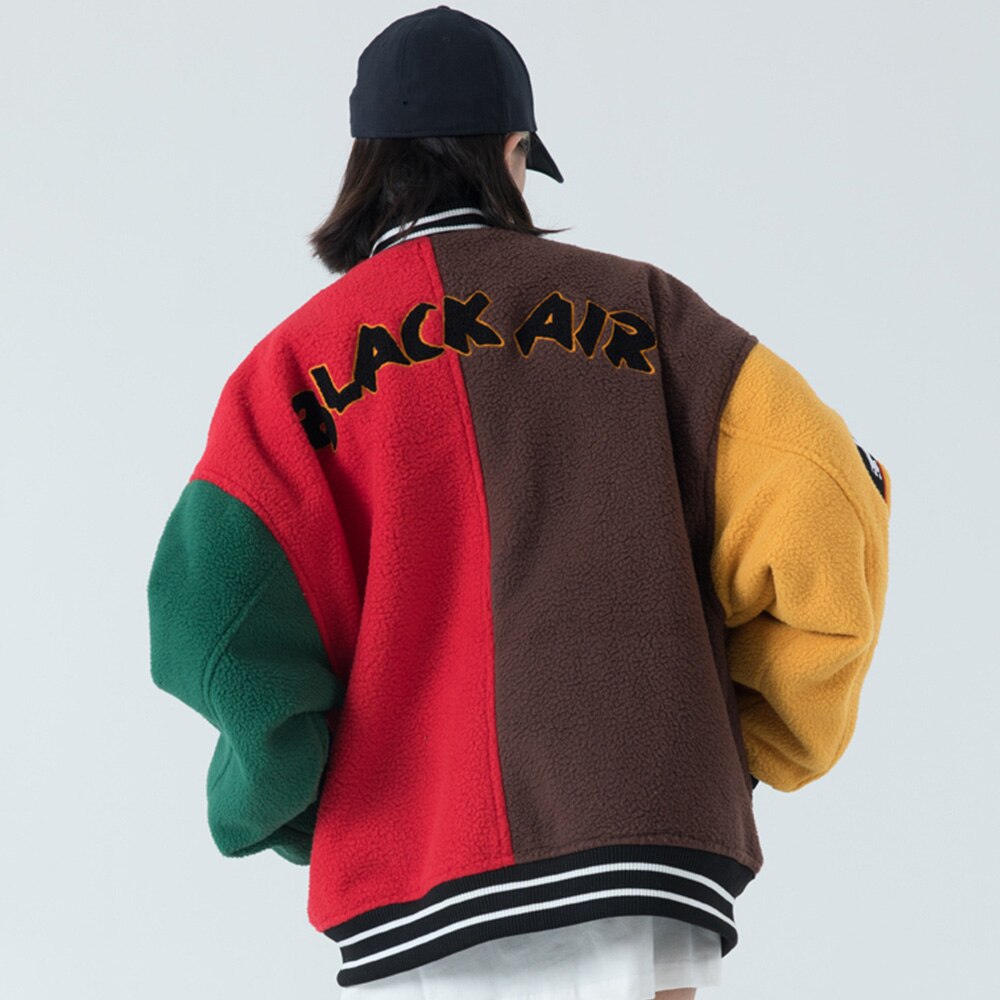 Winter Jacket Color Block Baseball Thick Patchwork Embroidery Streetwear
