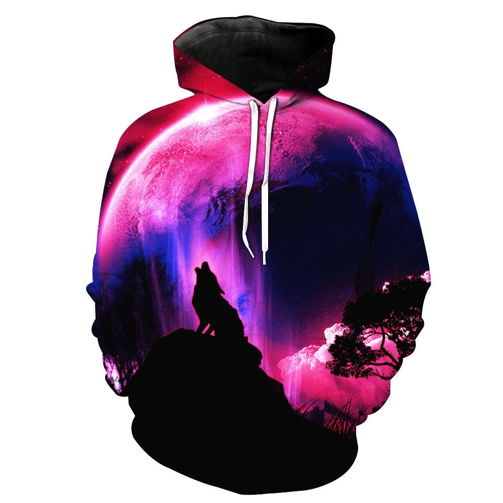 Fashion Galaxy Space 3D Hoodie bright wolf Print Hoodies