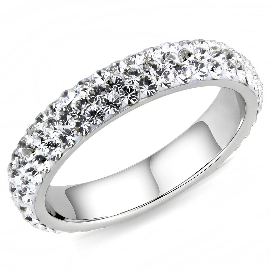 TK3533 - High polished (no plating) Stainless Steel Ring with Top Grade Crystal  in Clear-0