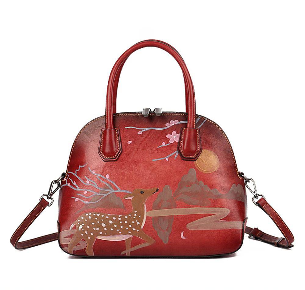 Womens Vintage Leather Top Handle Cross Body  Bag