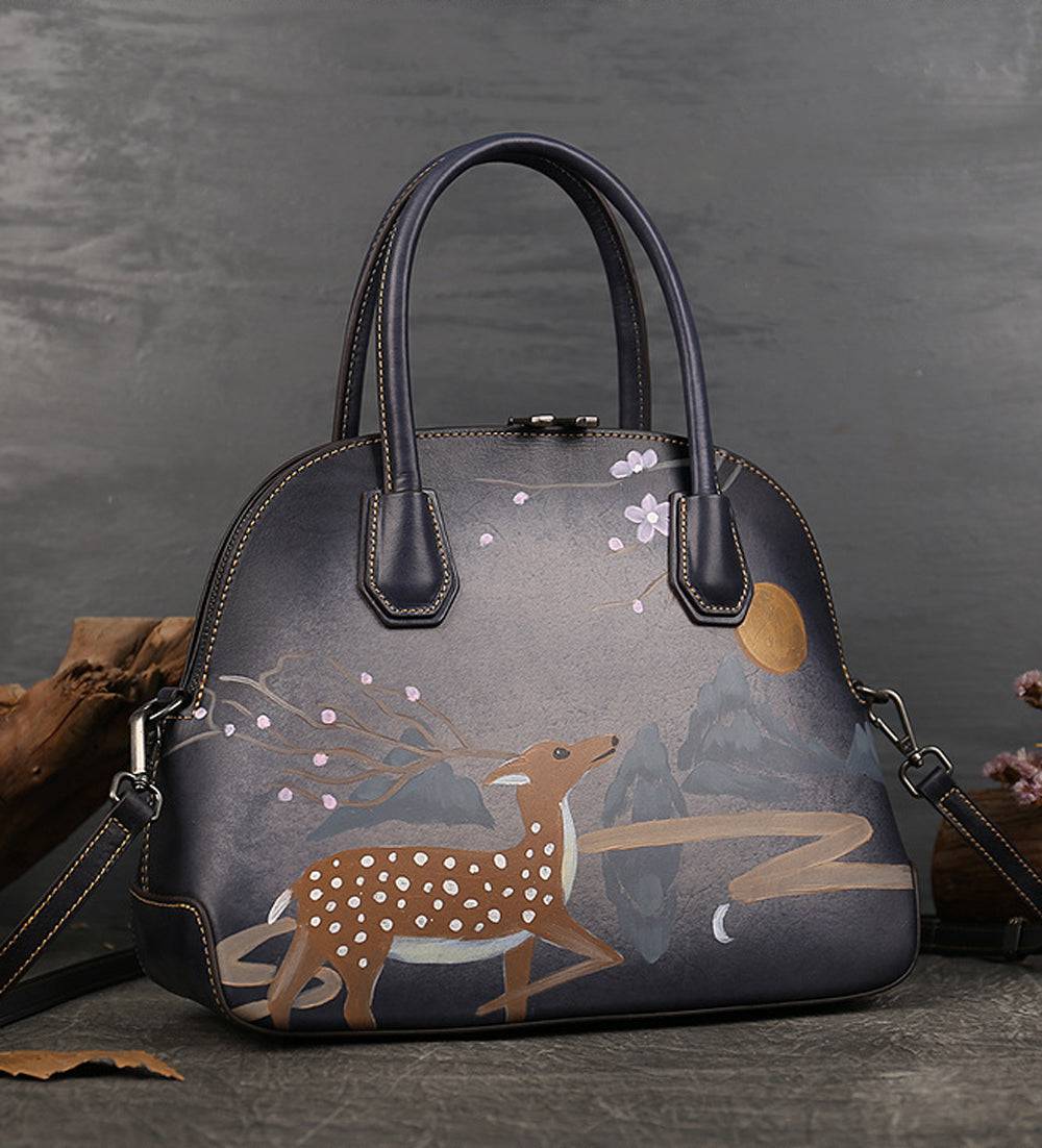 Womens Vintage Leather Top Handle Cross Body  Bag