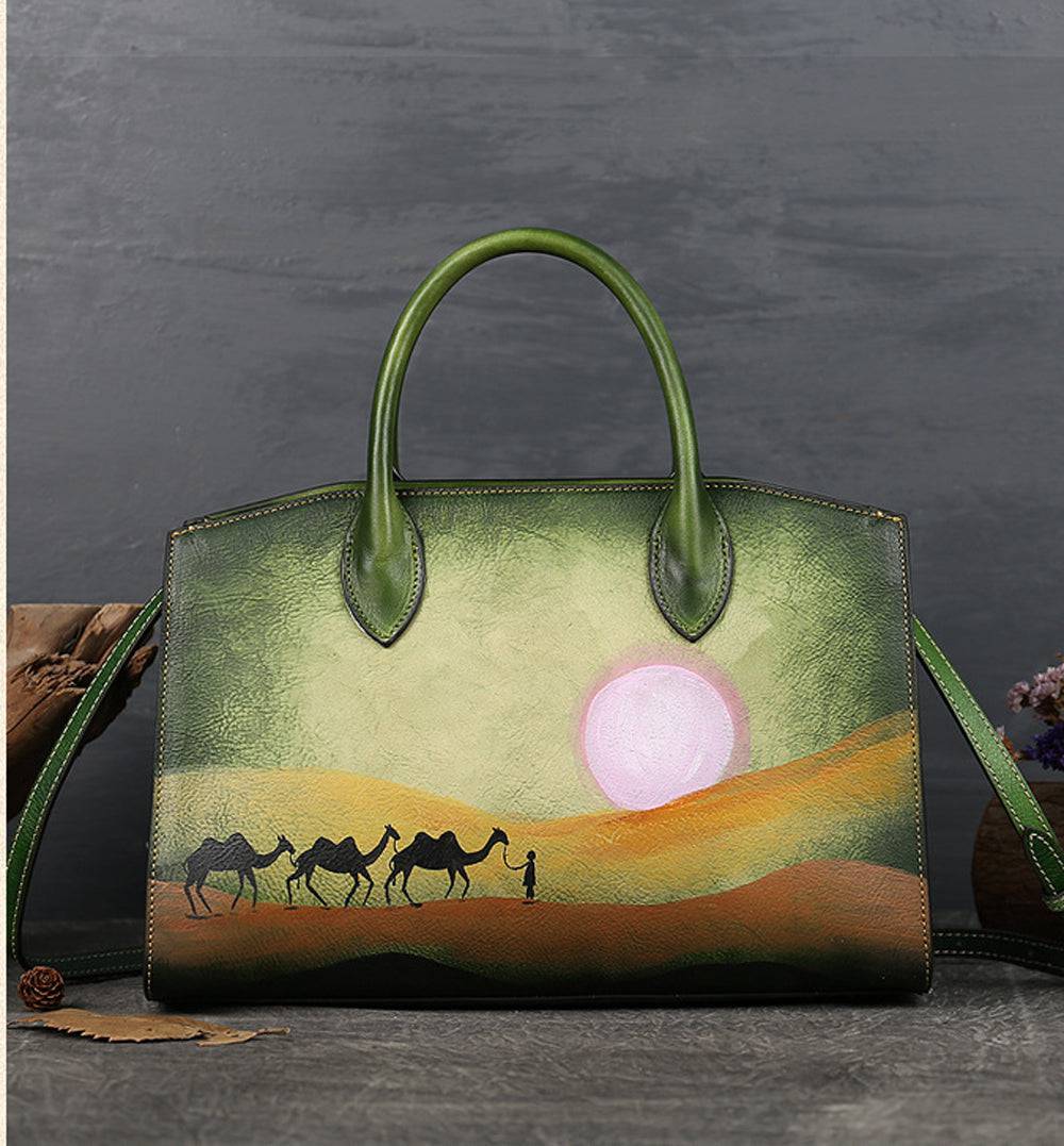 Womens Vintage Leather Top Handle Satchel Bags