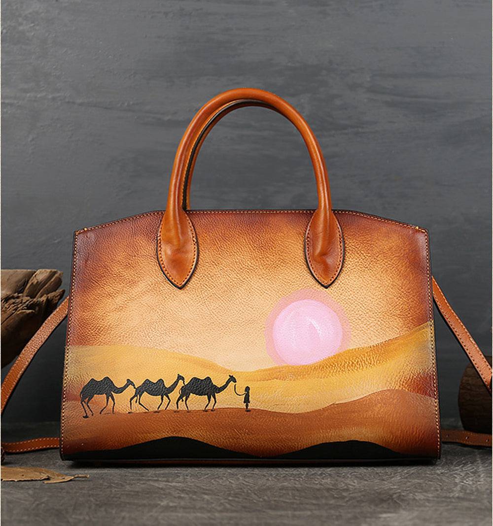 Womens Vintage Leather Top Handle Satchel Bags